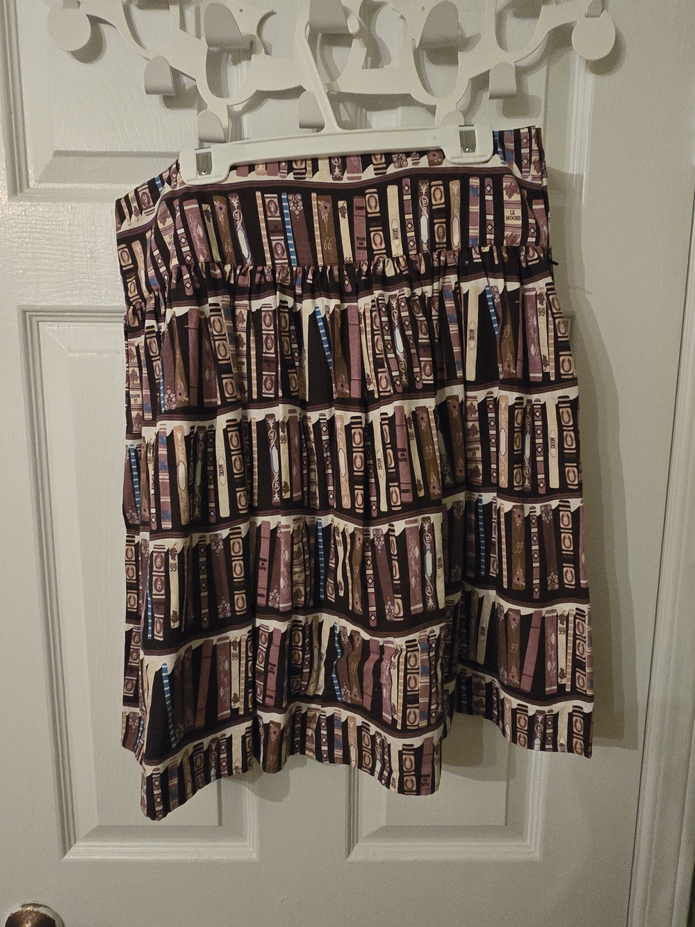 Anthropologie Brown Book-Print Circle Skirt